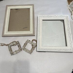 Picture Frame Lot of 4 Wood Beige White Distressed Beach